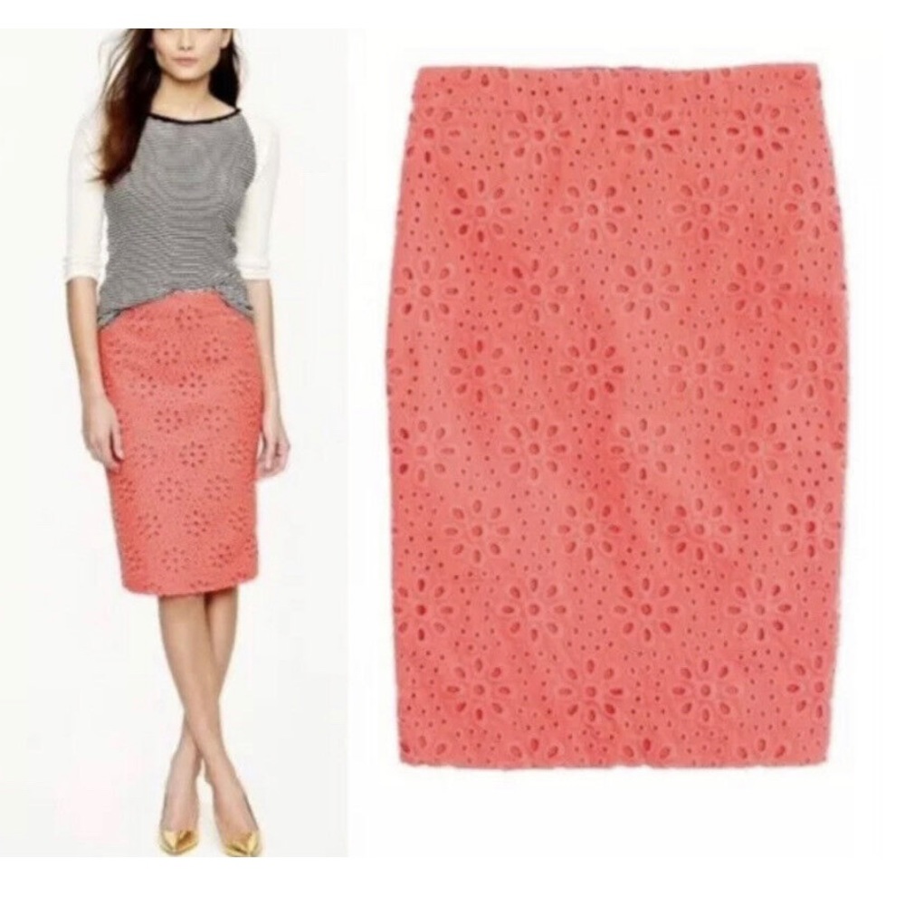 Coral Colored & Patterned J Crew No 2 Pencil Skirt